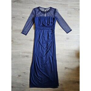 Js Collection Event Formal Ruched Navy Blue 3/4 Sleeve Slit Dress - Size 6